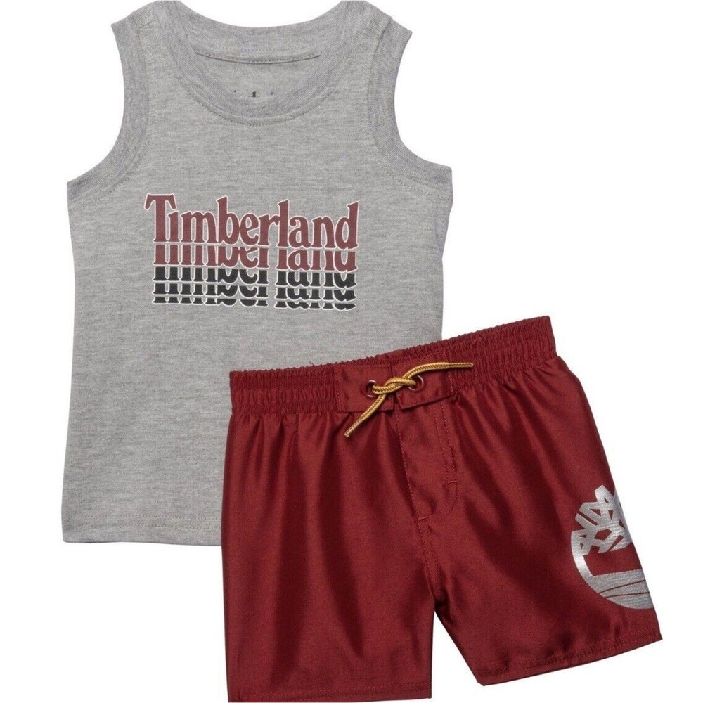 Timberland 12M Infant Boys Muscle Shirt & Swim Sleeveless baby shorts trunks set